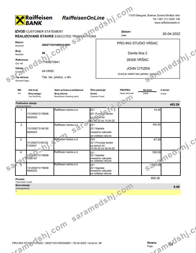 Bulgaria Raiffeisen bank statement version 2